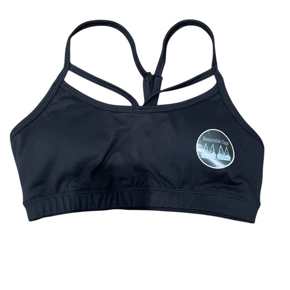 SO Strappy Back Keyhole Black Sports Bra Removable Cups Women’s Size Small